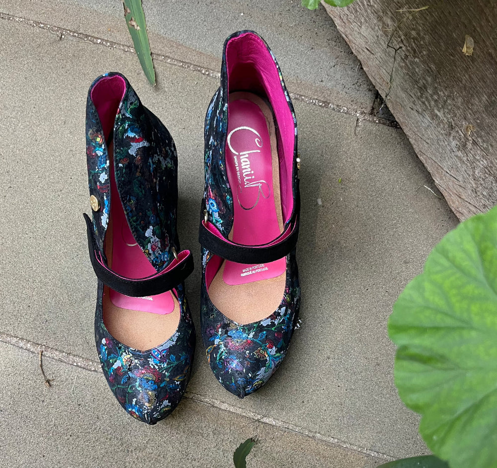 Stylo - Black Antique Floral heel shoes Secondary image