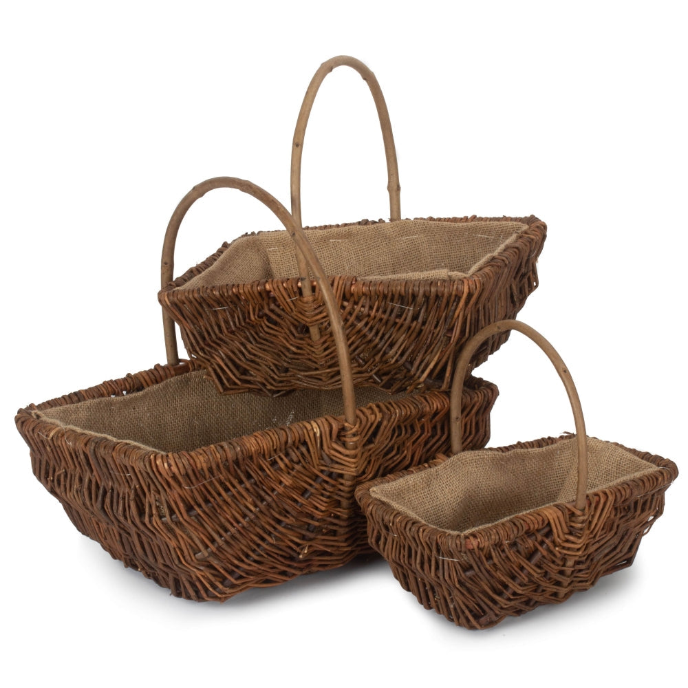 Red Hamper Rectangular Unpeeled Willow Garden Trug With Hessian Lining
