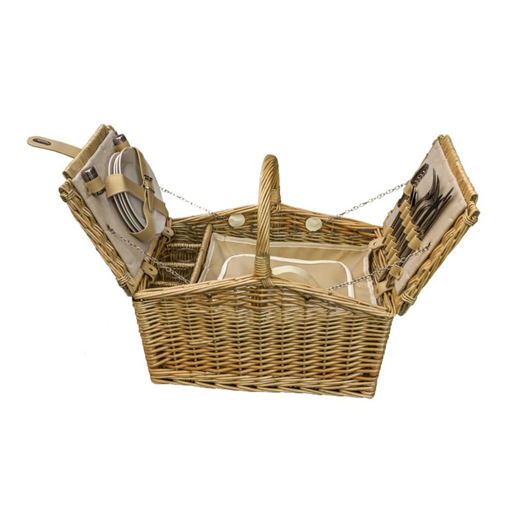 Butterfly Lidded 4 Person Fitted Farmhouse Wicker Picnic Basket Main image
