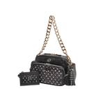 greta black studded crossover bag accessorised with gretchen gold chain strap
