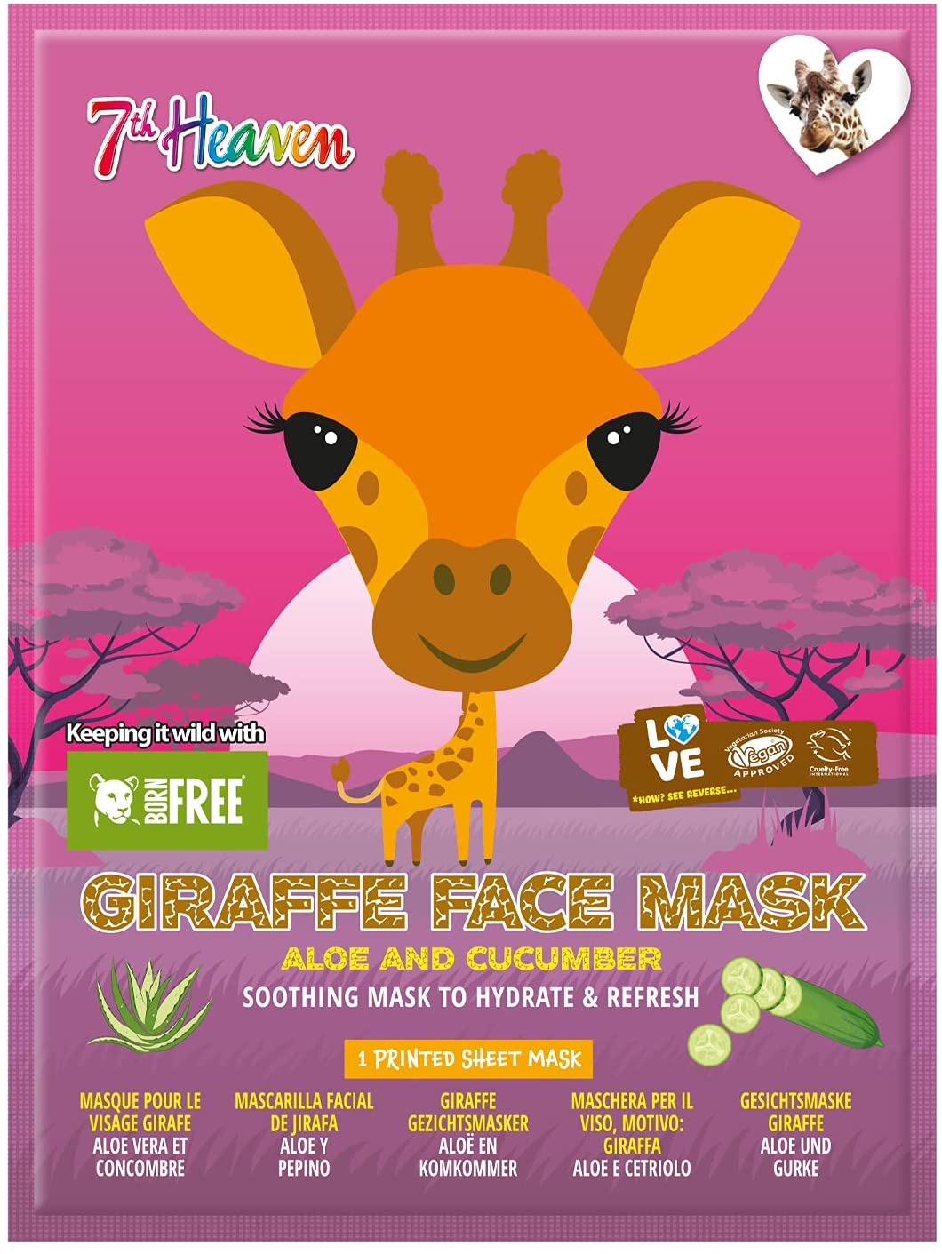7th Heaven Face Food Born Free Giraffe Sheet Mask enriched with Cucumber and Aloe Vera to Soothe, Hydrate and Refresh your Skin