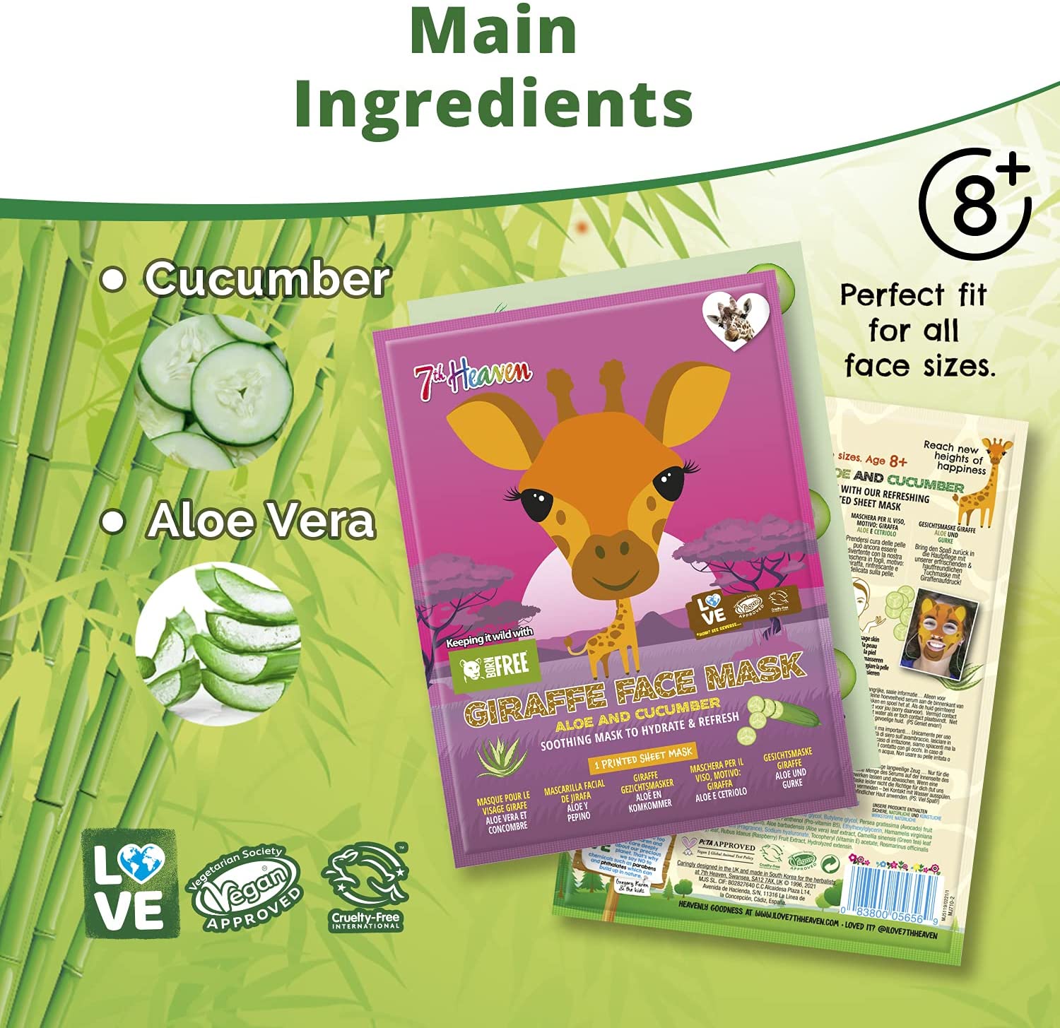 7th Heaven Face Food Born Free Giraffe Sheet Mask enriched with Cucumber and Aloe Vera to Soothe, Hydrate and Refresh your Skin