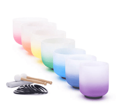 Crystal Singing Bowl Set Half Colour Gradient Design 6-12" 7pcs Frosted Quartz
