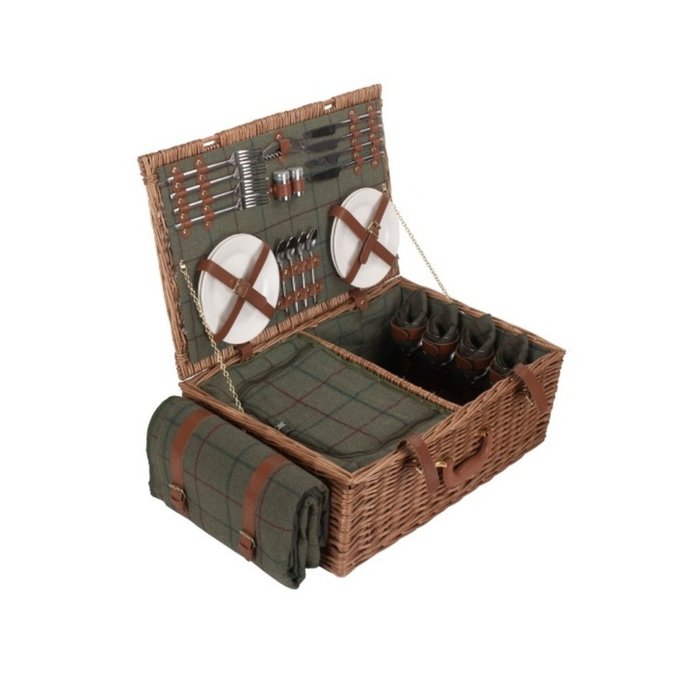 Green Tweed Fitted Wicker Picnic Basket Secondary image