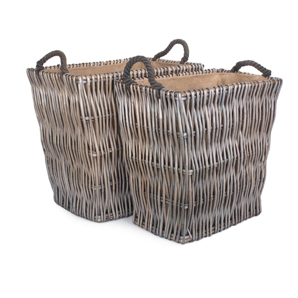 Red Hamper Grey Rectangular Wicker Log Basket Main image