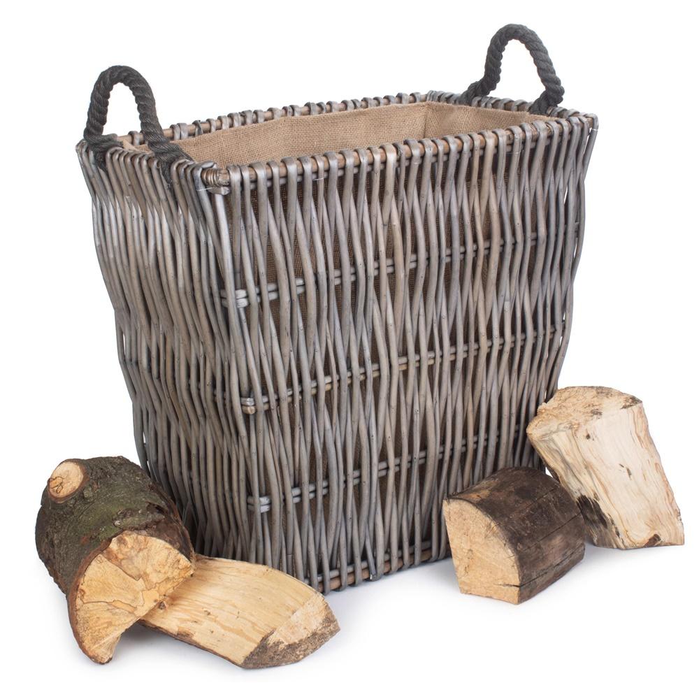 Grey Rectangular Wicker Log Basket Secondary image