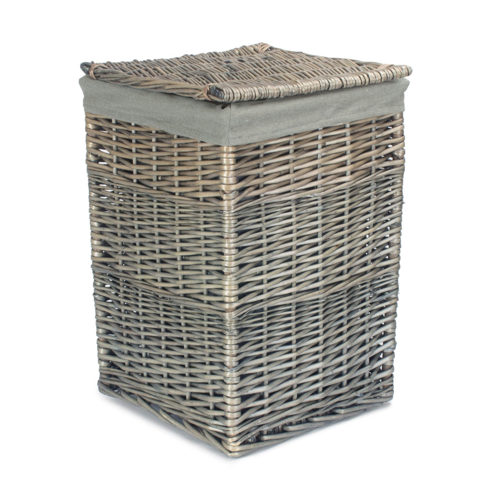 Red Hamper Antique Wash Square Laundry Basket with Grey Sage Lining