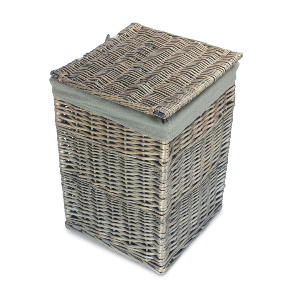 Red Hamper Antique Wash Square Laundry Basket with Grey Sage Lining