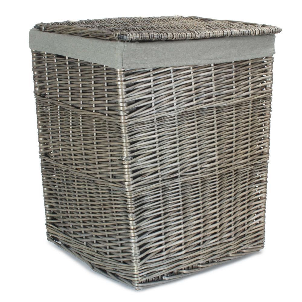 Red Hamper Antique Wash Square Laundry Basket with Grey Sage Lining