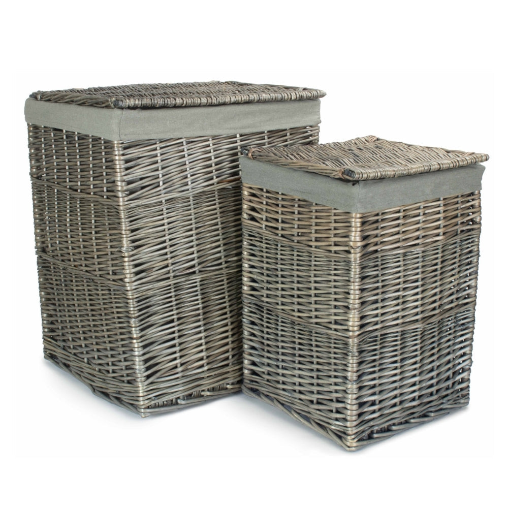 Red Hamper Antique Wash Square Laundry Basket with Grey Sage Lining Main image
