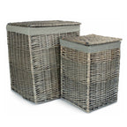 Red Hamper Antique Wash Square Laundry Basket with Grey Sage Lining