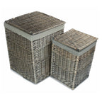Red Hamper Antique Wash Square Laundry Basket with Grey Sage Lining