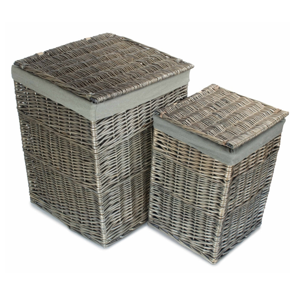 Red Hamper Antique Wash Square Laundry Basket with Grey Sage Lining