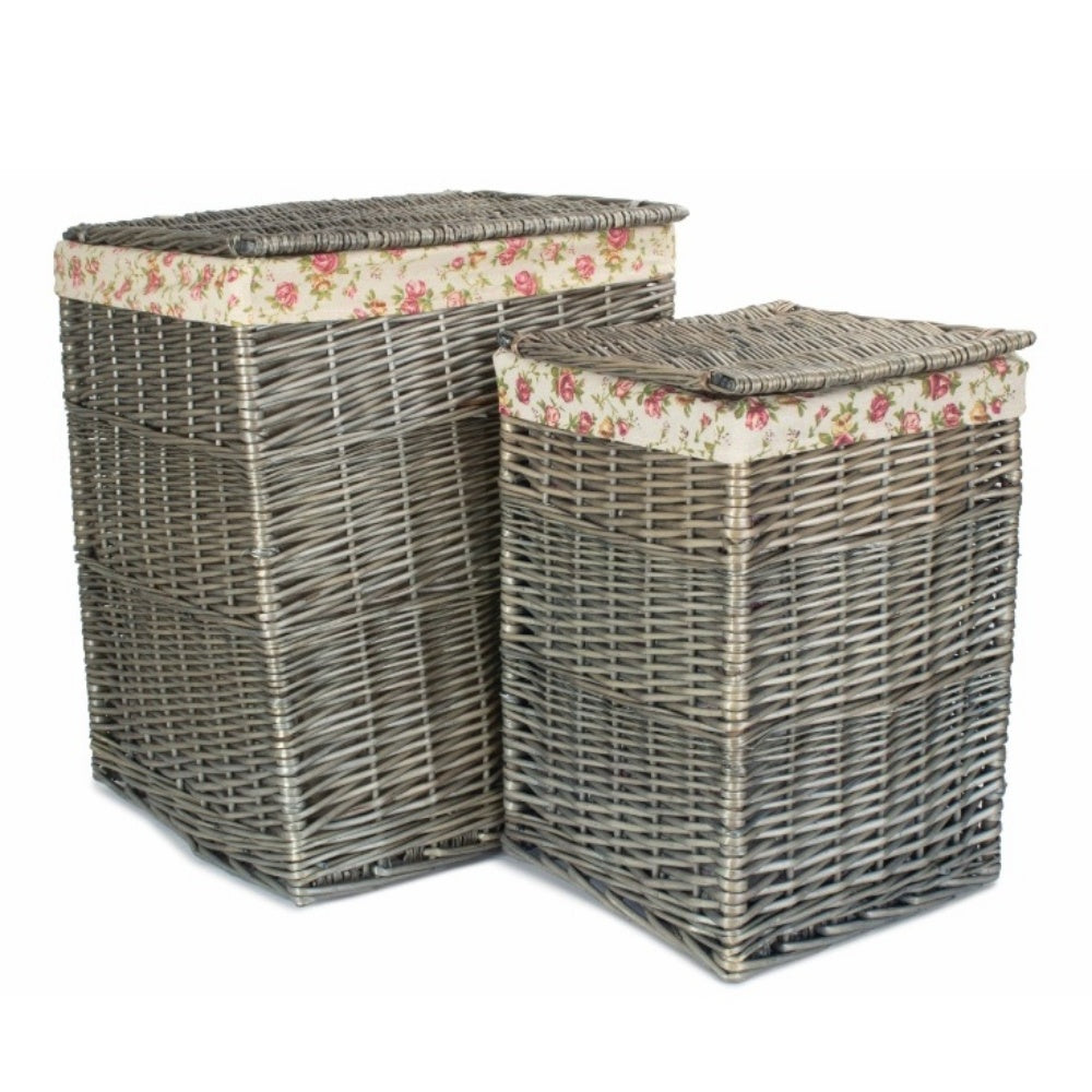 Antique Wash Square Garden Rose Cotton Lined Laundry Basket Main image