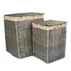 Antique Wash Square Garden Rose Cotton Lined Laundry Basket