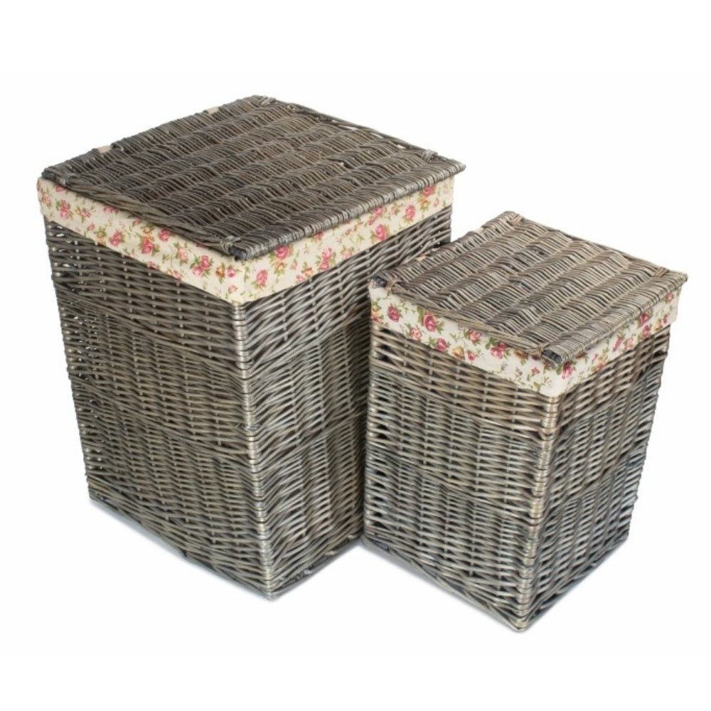 Antique Wash Square Garden Rose Cotton Lined Laundry Basket Secondary image