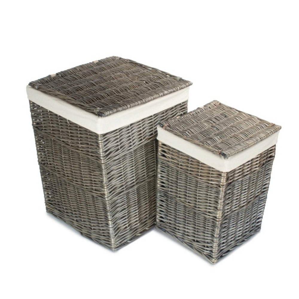 Antique Wash Square White Cotton Lined Laundry Basket Secondary image