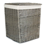 Antique Wash Square White Cotton Lined Laundry Basket