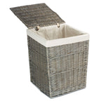 Antique Wash Square White Cotton Lined Laundry Basket