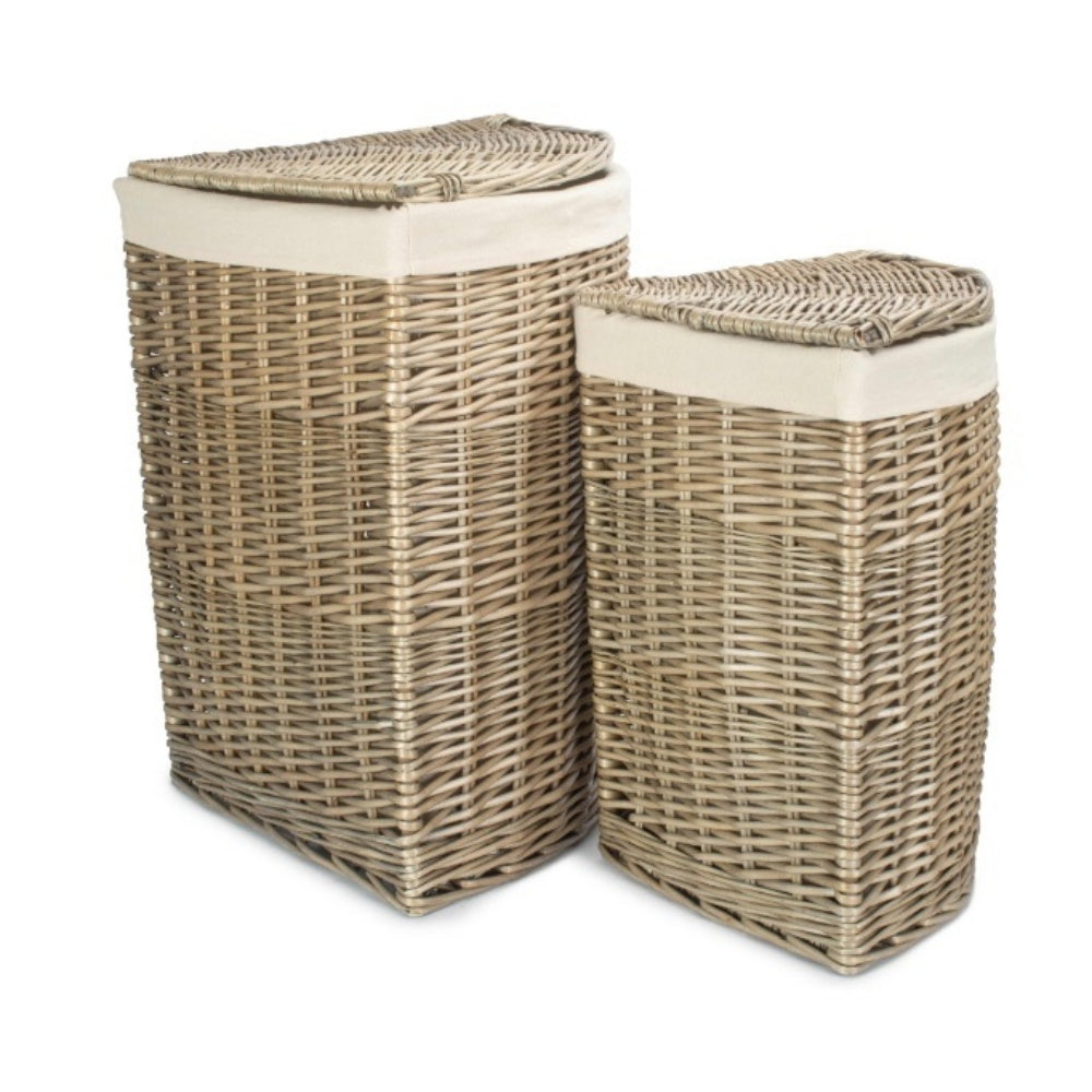 Antique Wash Corner White Cotton Lined Laundry Basket