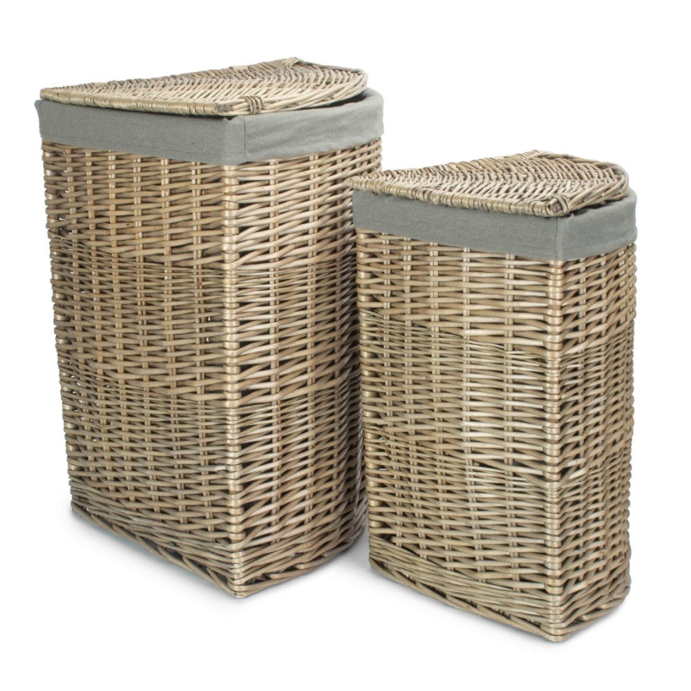 Red Hamper Antique Wash Corner Linen Basket with Grey Sage Lining Main image