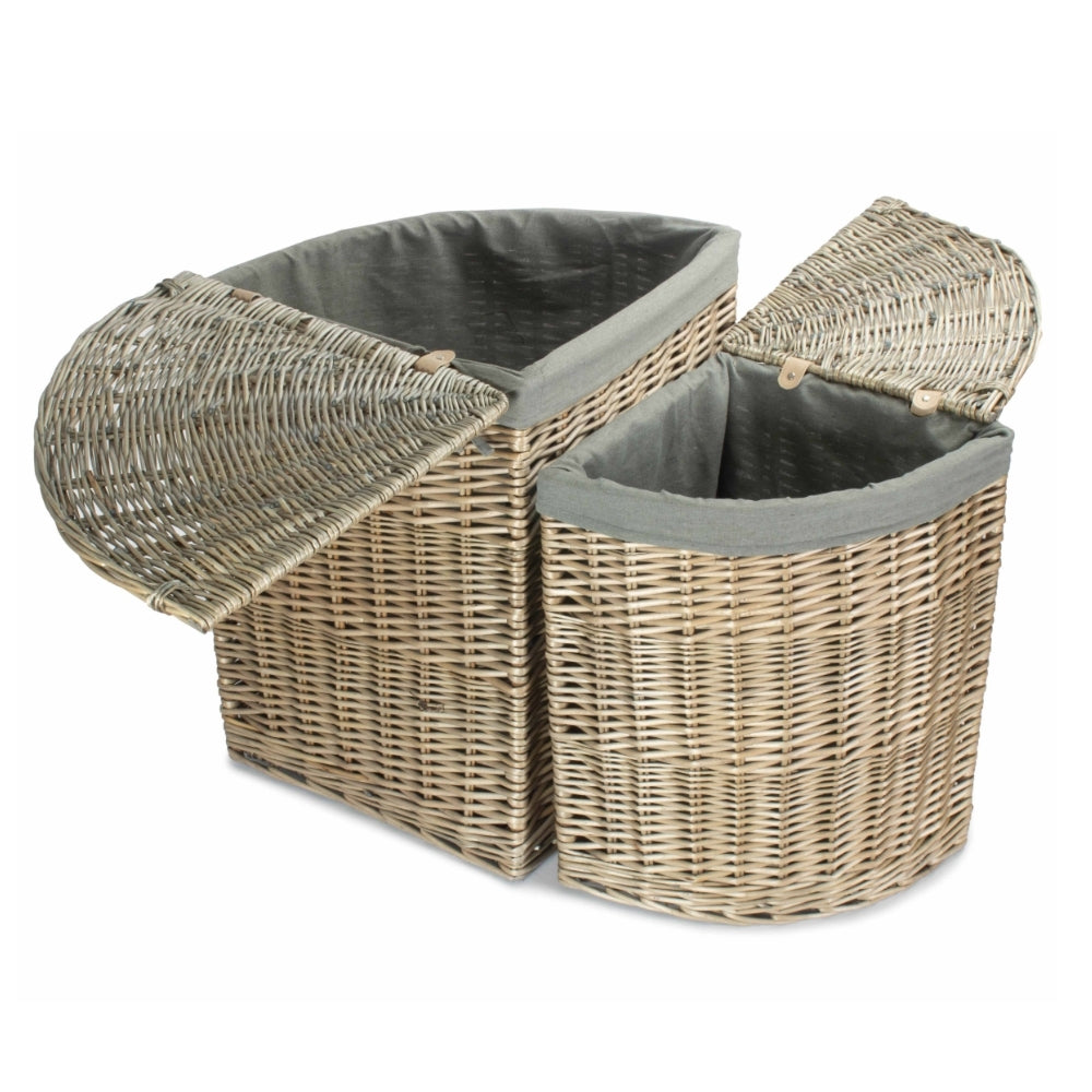 Antique Wash Corner Linen Basket with Grey Sage Lining Secondary image