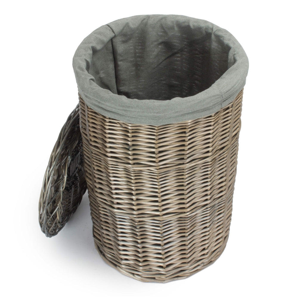 Red Hamper Antique Wash Round Linen Basket with Grey Sage Lining