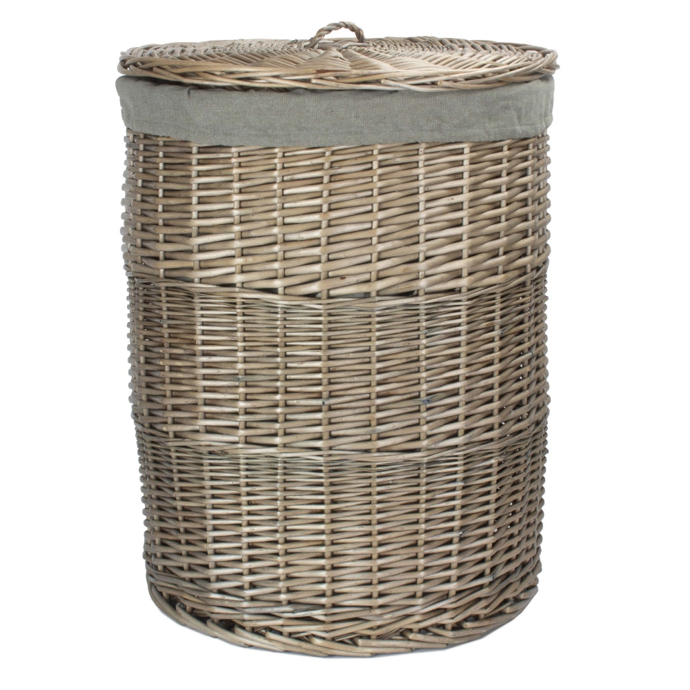 Red Hamper Antique Wash Round Linen Basket with Grey Sage Lining
