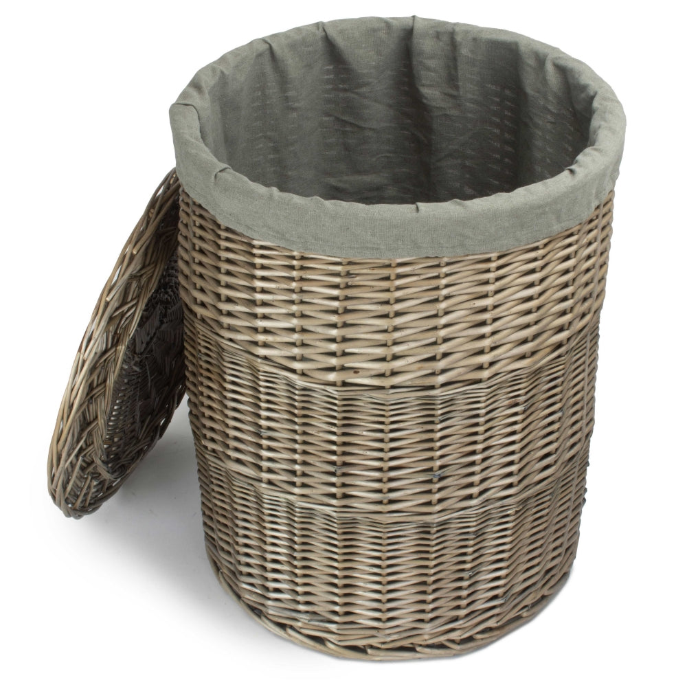 Red Hamper Antique Wash Round Linen Basket with Grey Sage Lining