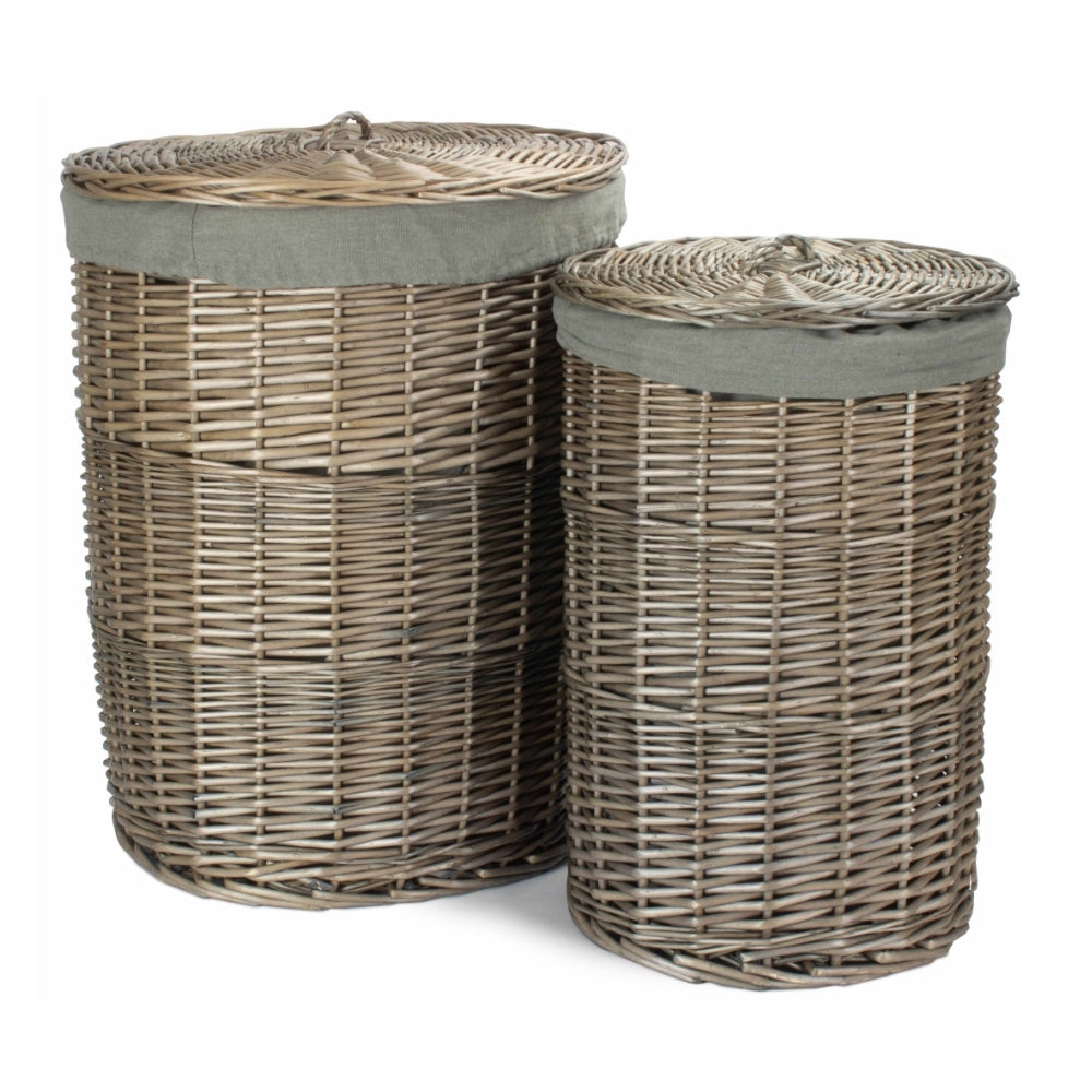 Red Hamper Antique Wash Round Linen Basket with Grey Sage Lining Main image