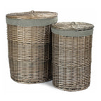 Red Hamper Antique Wash Round Linen Basket with Grey Sage Lining
