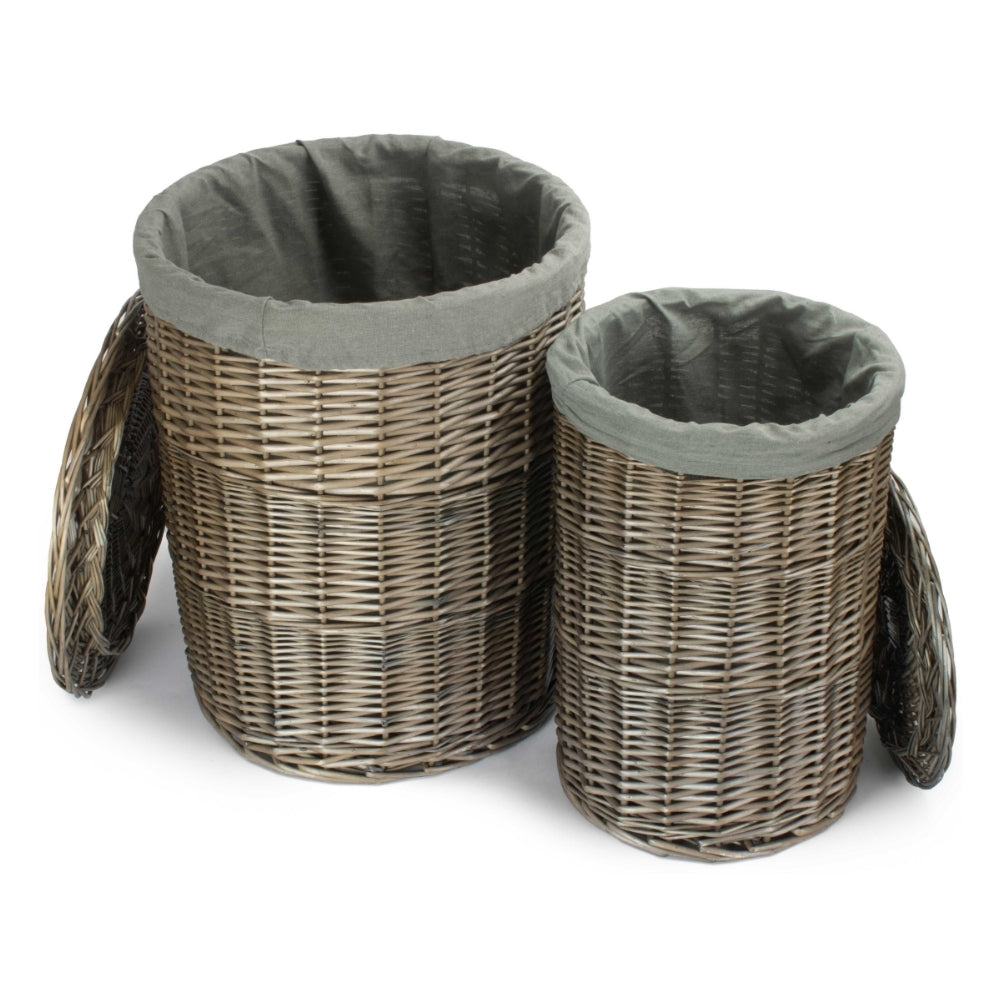 Antique Wash Round Linen Basket with Grey Sage Lining Secondary image