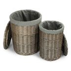 Red Hamper Antique Wash Round Linen Basket with Grey Sage Lining