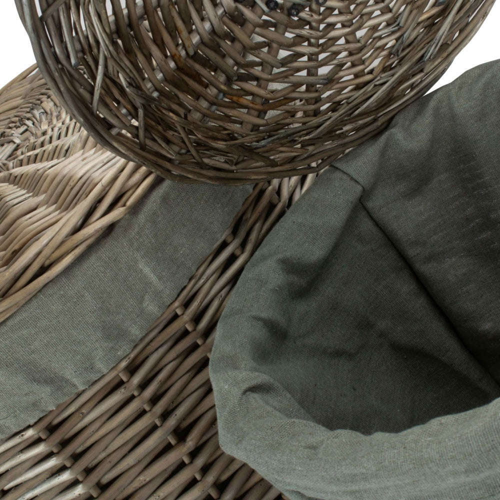Red Hamper Antique Wash Round Linen Basket with Grey Sage Lining