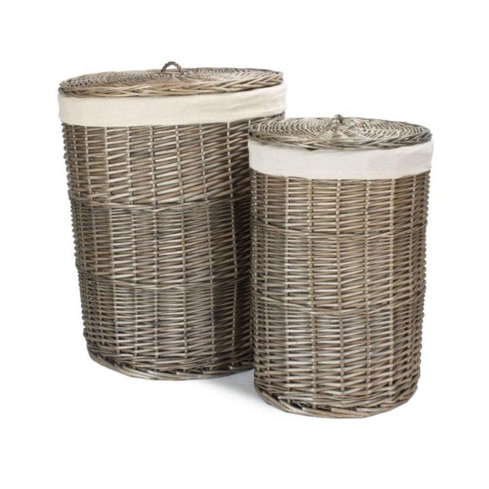Antique Wash Round White Cotton Lined Laundry Basket Main image