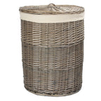Antique Wash Round White Cotton Lined Laundry Basket