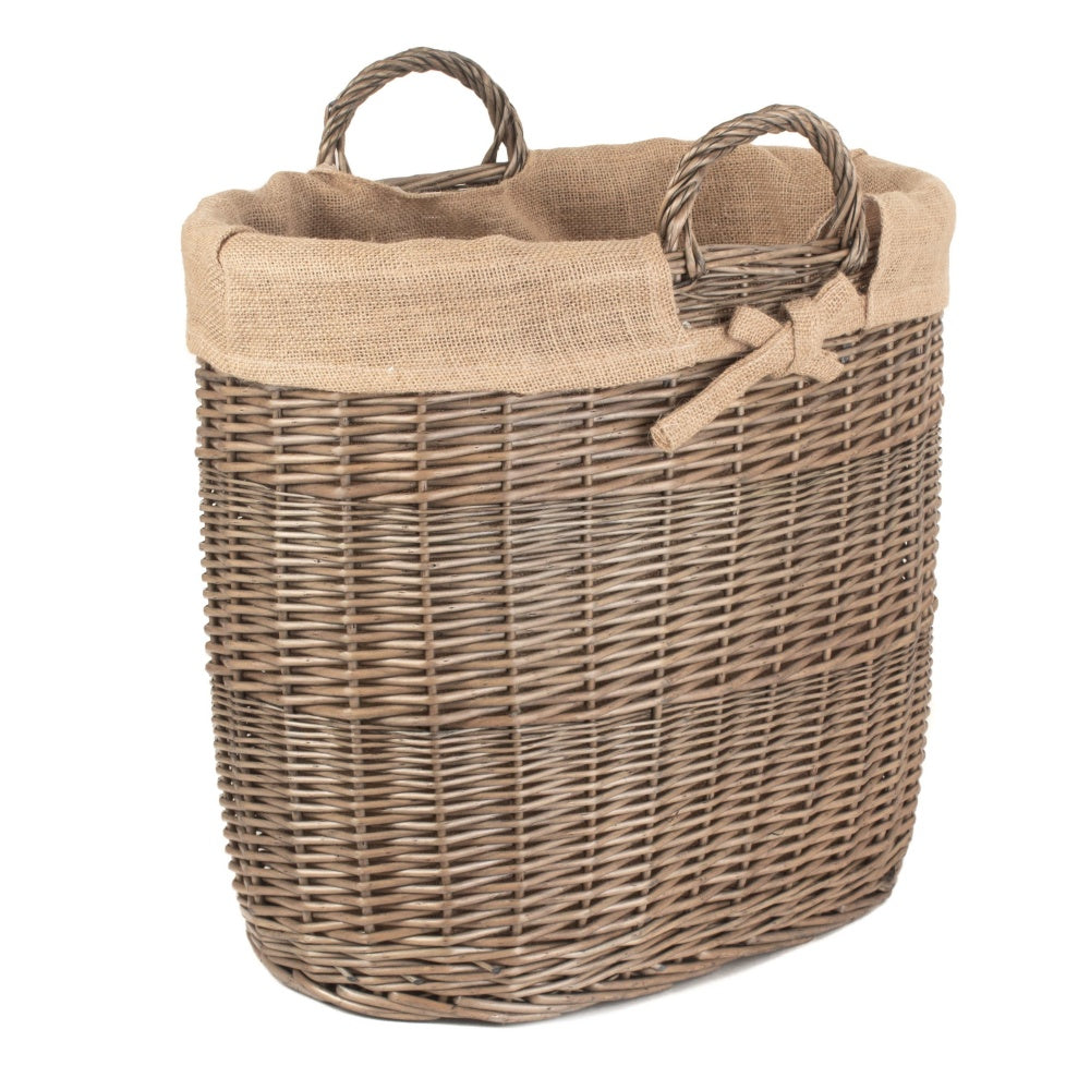 Red Hamper Hessian Lined Oval Wicker Log Basket Main image
