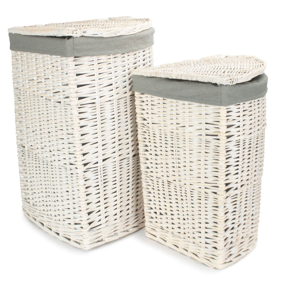 Red Hamper Corner White Wash Laundry Hamper with Grey Sage Lining Main image