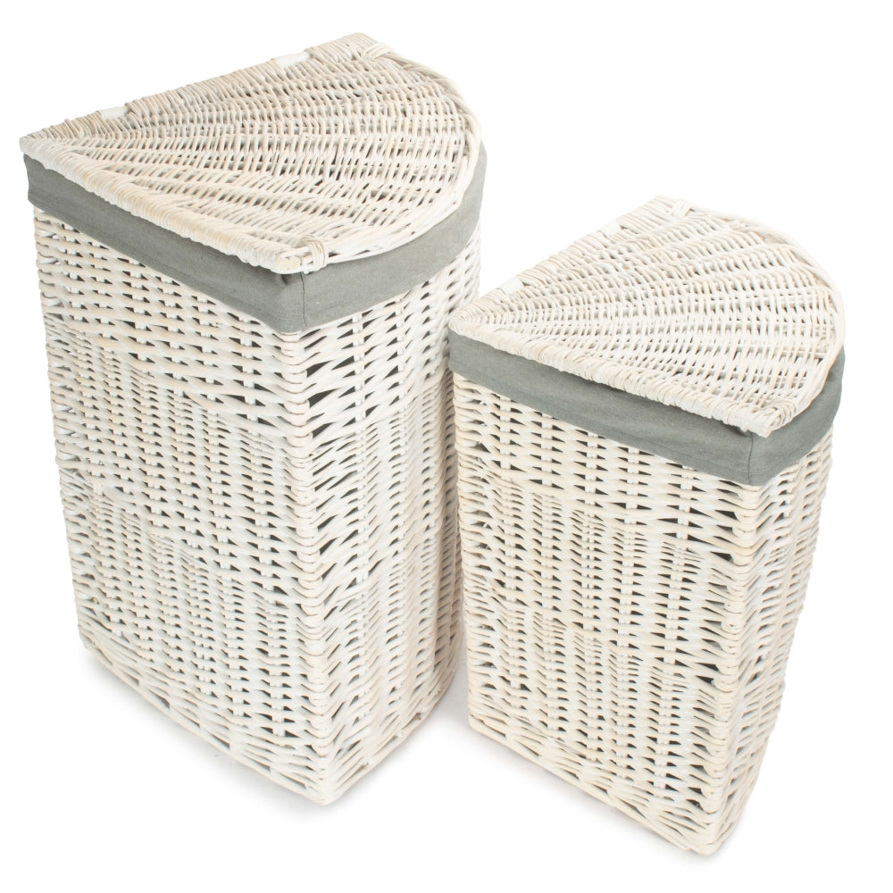 Corner White Wash Laundry Hamper with Grey Sage Lining Secondary image