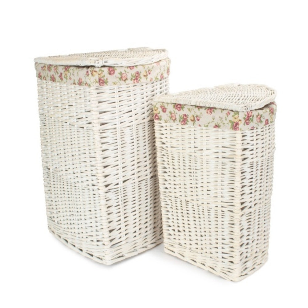White Wash Corner Garden Rose Lined Laundry Basket Main image