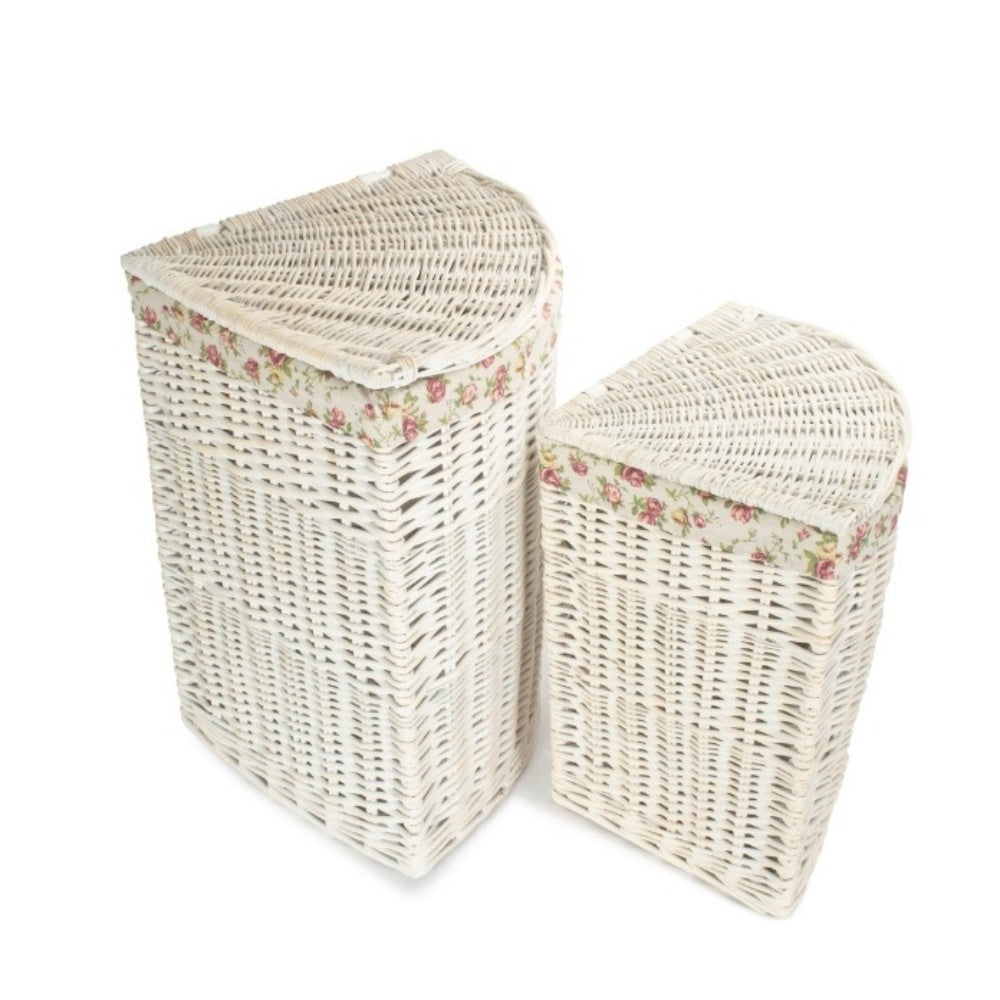White Wash Corner Garden Rose Lined Laundry Basket