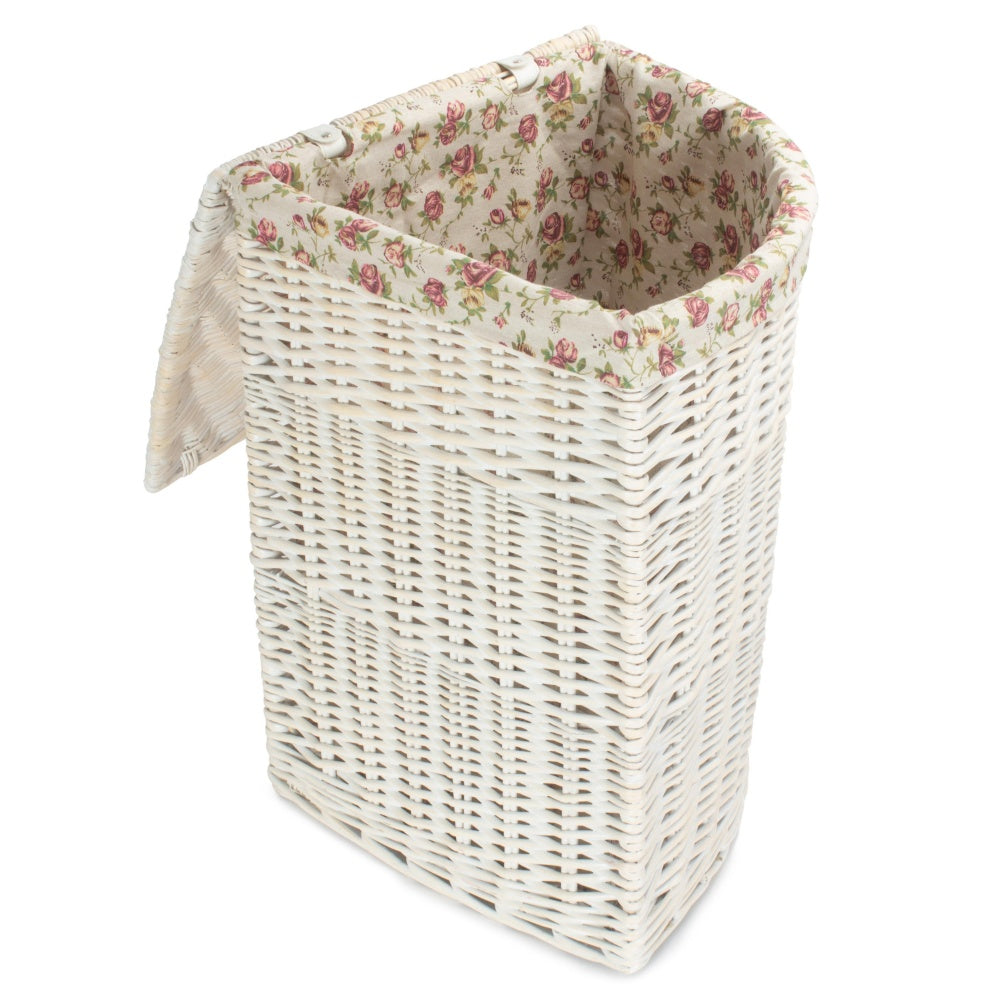 White Wash Corner Garden Rose Lined Laundry Basket