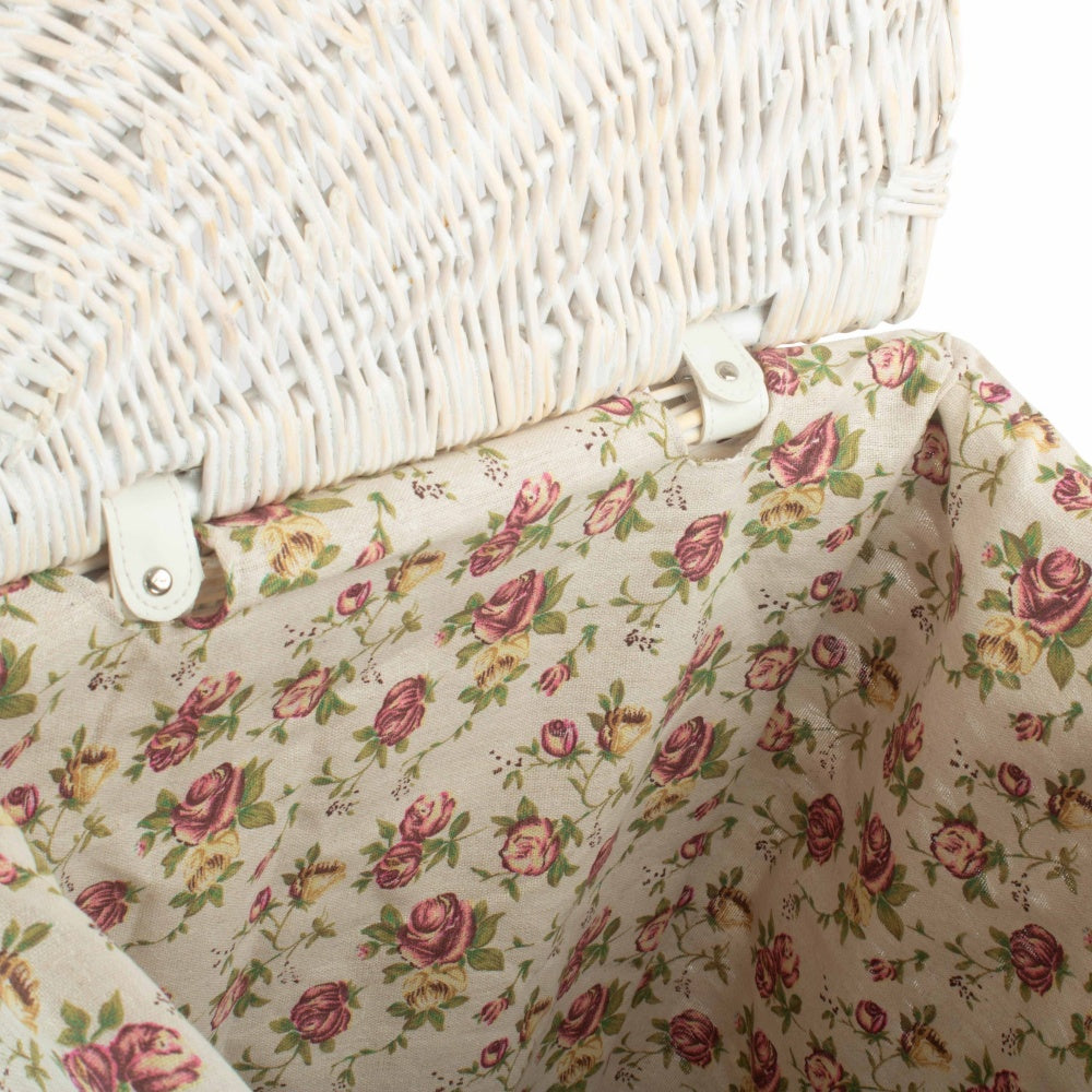 White Wash Corner Garden Rose Lined Laundry Basket
