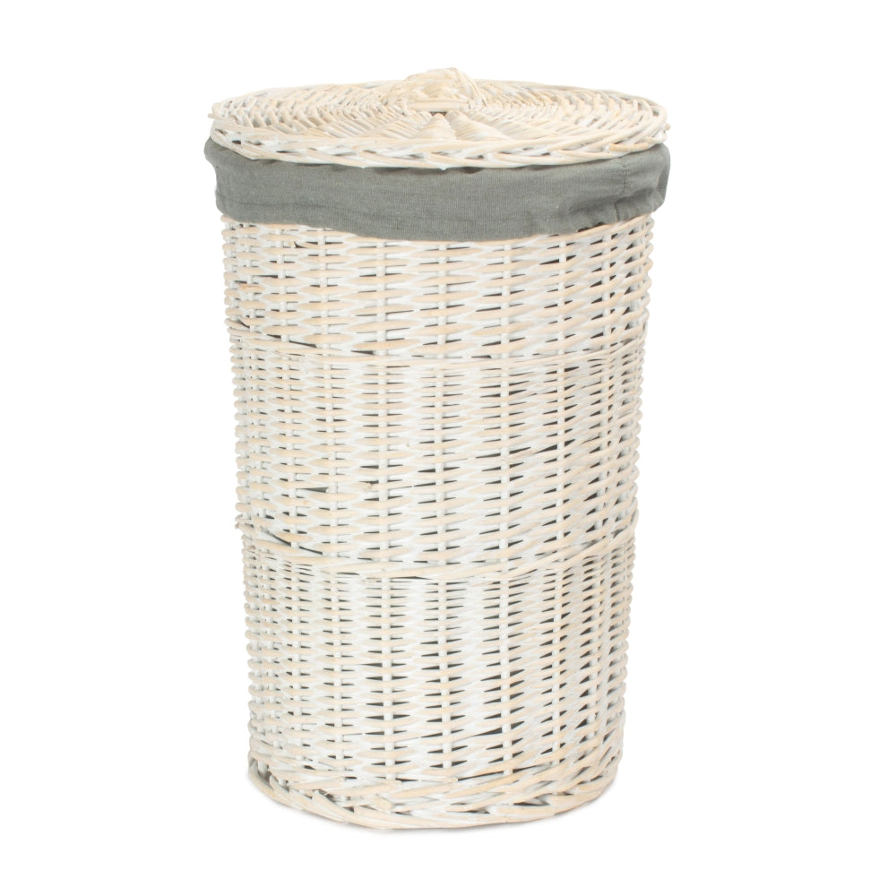 Red Hamper Round White Wash Laundry Hamper with Grey Sage Lining