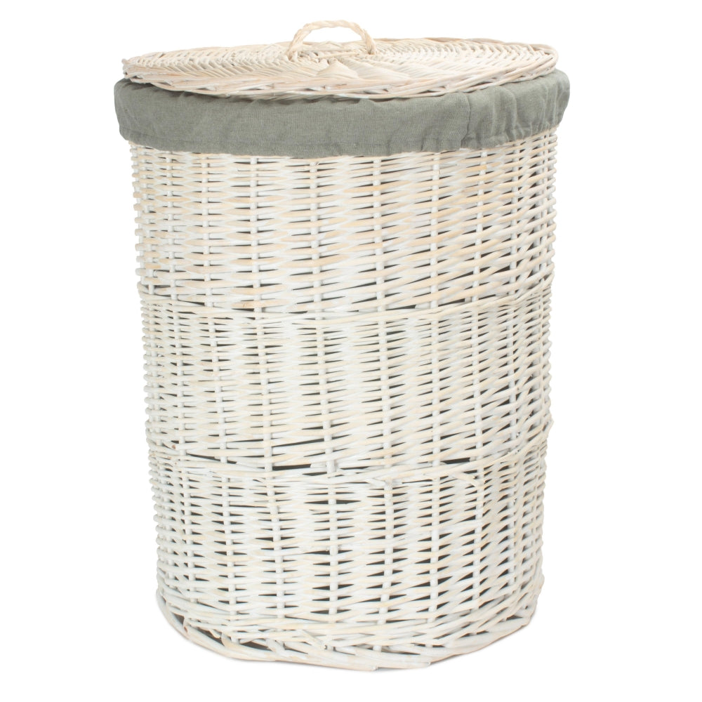 Red Hamper Round White Wash Laundry Hamper with Grey Sage Lining