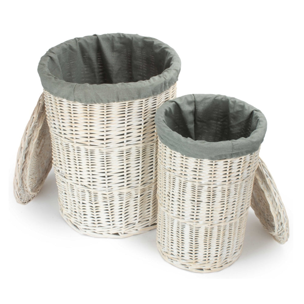 Red Hamper Round White Wash Laundry Hamper with Grey Sage Lining