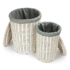Red Hamper Round White Wash Laundry Hamper with Grey Sage Lining