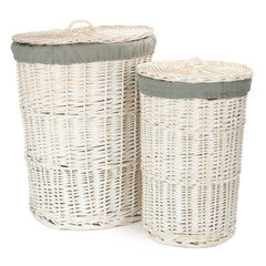Red Hamper Round White Wash Laundry Hamper with Grey Sage Lining