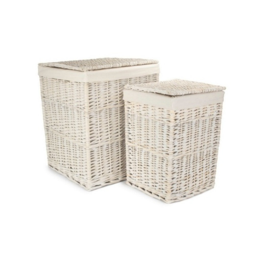 Square White Wash Wicker Laundry Basket Main image