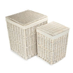 Square White Wash Wicker Laundry Basket
